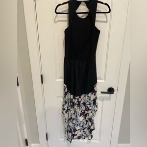 Parker high low open back floral and black dress